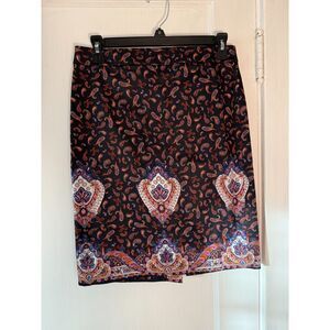 J Crew Navy Blue and Pink Paisley Pencil Skirt